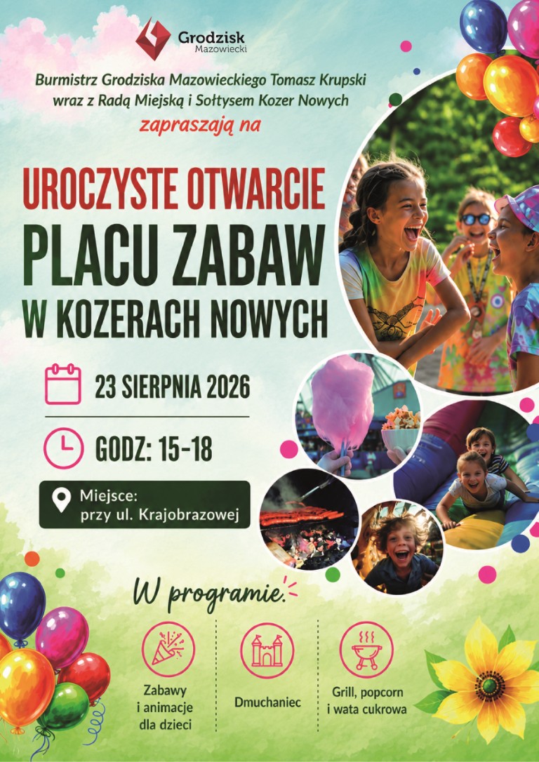 Otwarcie placu zabaw w Kozerach Nowych plakat.